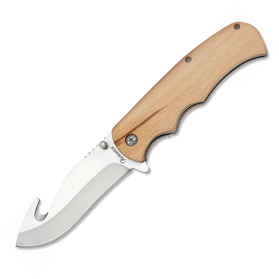 Couteau de chasse, type Skinner, avec manche en bois naturel